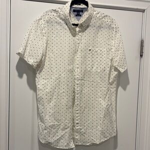 Tommy Hilfiger White and Blue Patterned Short Sleeve Shirt